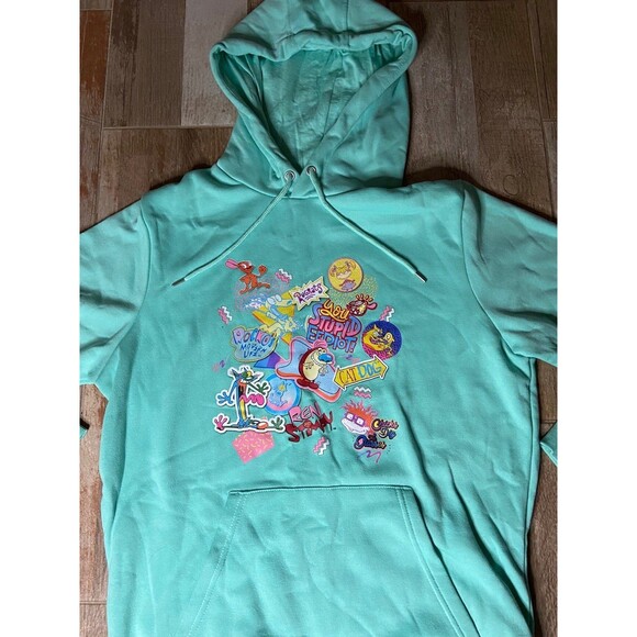 Nickelodeon 90’s Nick Toons Teal Hoodie Rugrats, Ren and Stimpy, CatDog, Rocko L - Picture 4 of 4